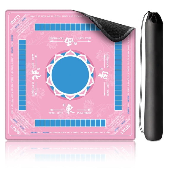Mahjong Mat with Rules 33×33",Anti-Slip American Mahjong Mat for Table with Charleston Instruction & Carry Bag, Durable Stitched Edges, Noise Reduction Rubber Board Game Pad, Gift