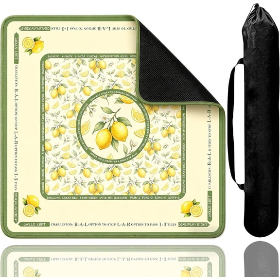 Mahjong Mat for Table, 31.5 x 31.5 Inch Non Slip Noise Reducing Game Table Cover with Printed American Mah Jongg Rules, Waterproof Foldable Surface for Poker and Card Games (Yellow)