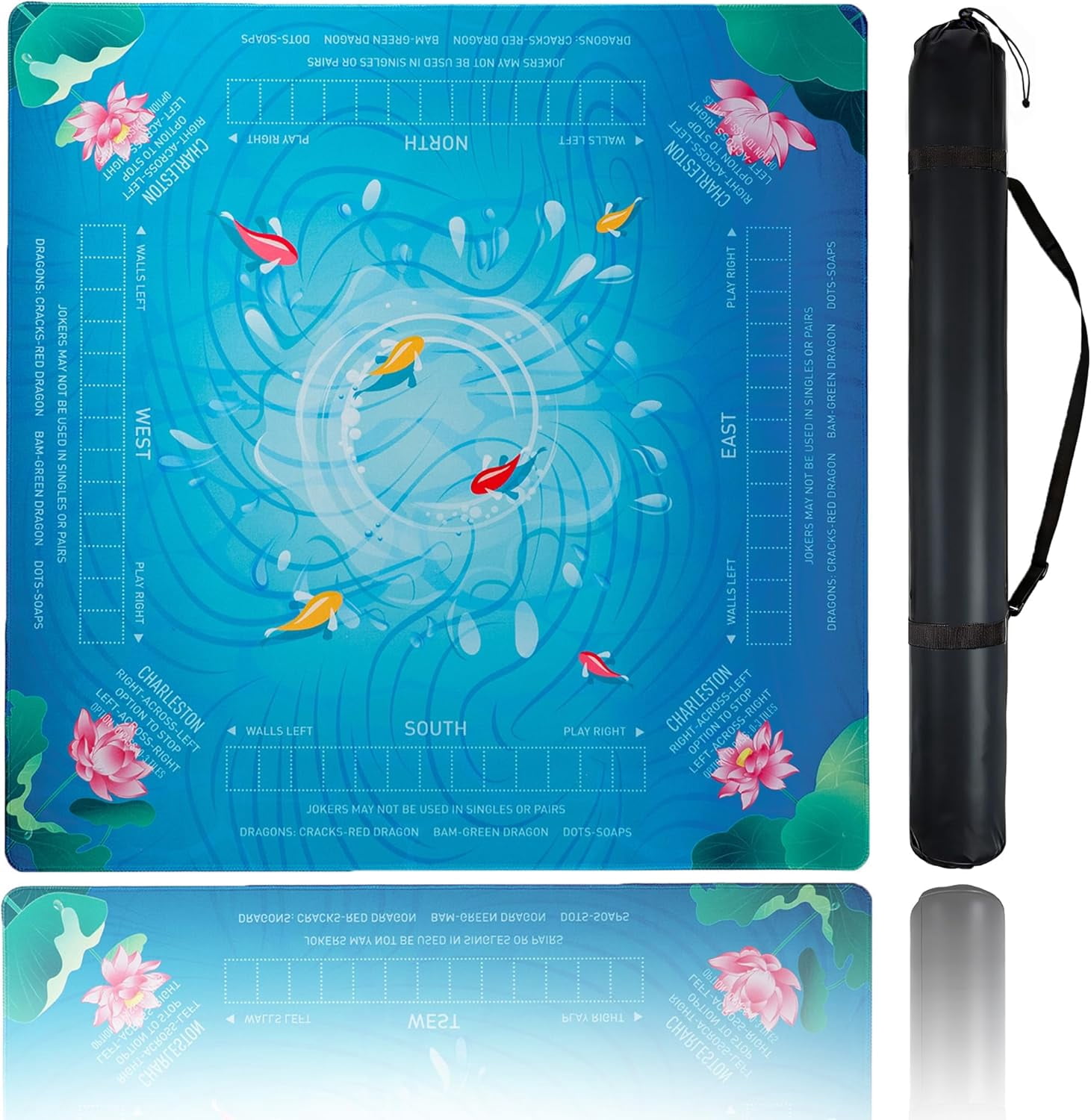 Mahjong Mat for Table, 31.5''''x31.5'''' Non-Slip & Noise Reduction Mahjong Mat with Rules,Mah Jongg Gift with Carrying Bag for Poker,Board Games,Dominoes,Cards & Tile Games (Blue-Green)