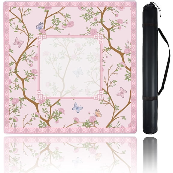 Mahjong Mat for Table, 31.5''''x31.5'''' Non-Slip & Noise Reduction Mahjong Mat with Rules,Mah Jongg Gift with Carrying Bag for Poker,Board Games,Dominoes,Cards & Tile Games (Light Pink)