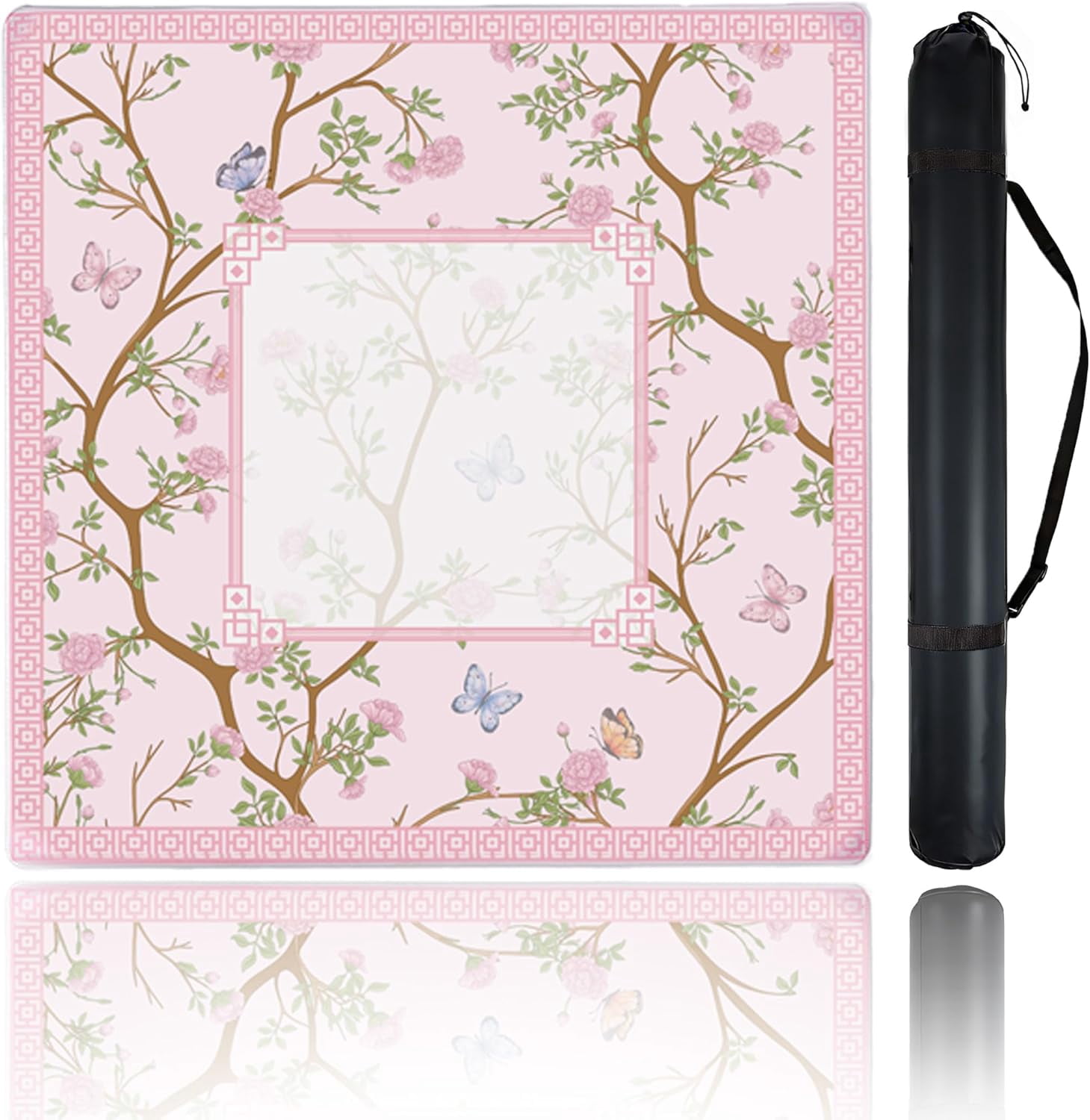 Mahjong Mat for Table, 31.5''''x31.5'''' Non-Slip & Noise Reduction Mahjong Mat with Rules,Mah Jongg Gift with Carrying Bag for Poker,Board Games,Dominoes,Cards & Tile Games (Light Pink)