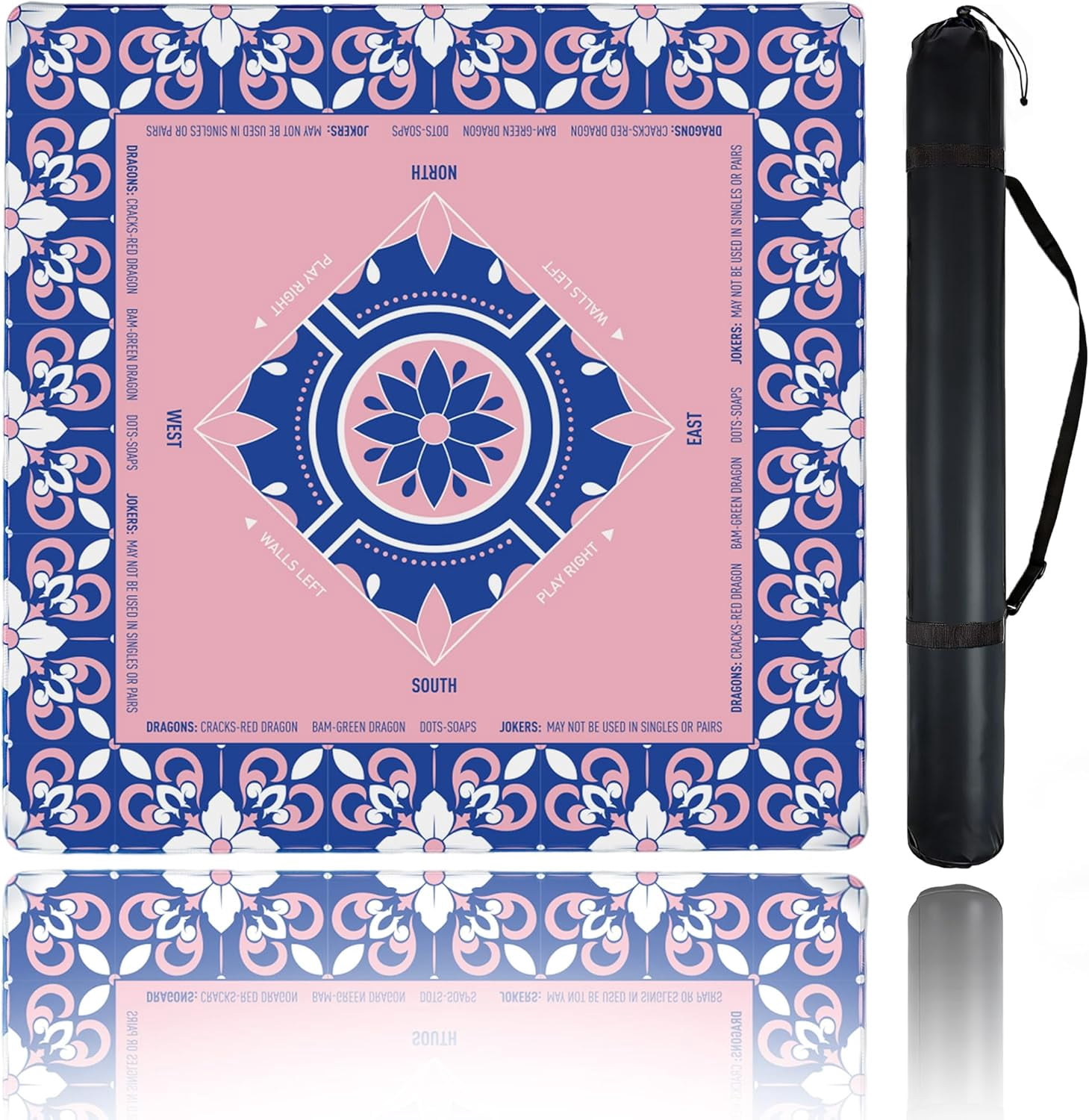 Mahjong Mat for Table, 31.5''''x31.5'''' Non-Slip & Noise Reduction Mahjong Mat with Rules,Mah Jongg Gift with Carrying Bag for Poker,Board Games,Dominoes,Cards & Tile Games (Pink)