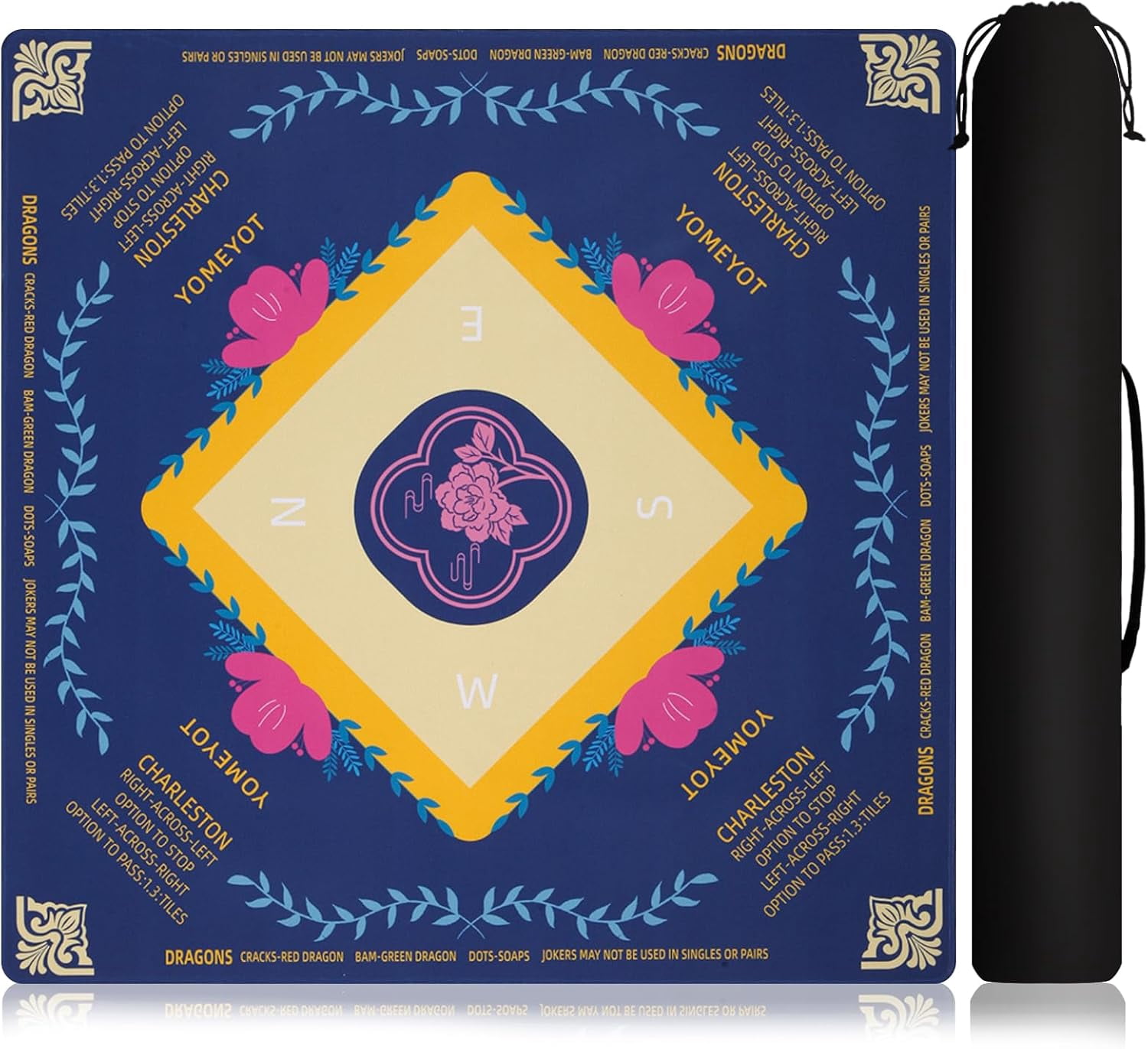 Mahjong Mat for Table 31.5"x31.5" Non Slip Noise Reduction Mahjong Table Mat with Carry Storage Bag for Playing Board Game Domiones Blackjack Poker Card (Blue)