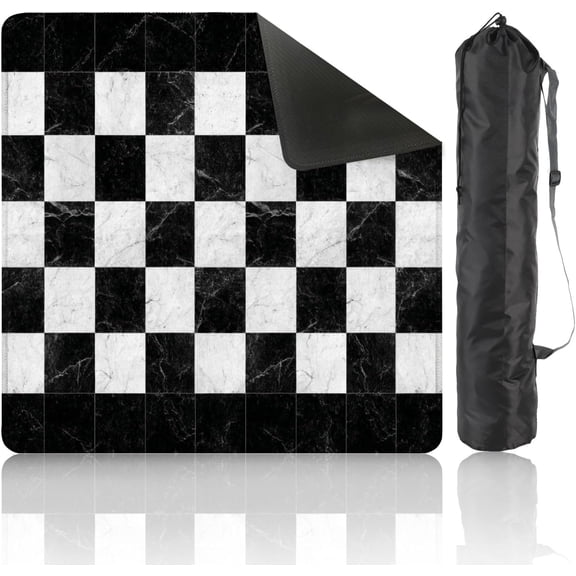 Mahjong Mat for Table 31.5"x31.5" Seamless Black White Checker Chess Board Marble Tile Texture Anti Slip Noise Reduction Gaming Mat with Carry Bag Mahjong Accessories for Board Games Poker Card