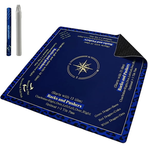 Mahjong Mat for Table 32.7''×32.7'', American Mah Jongg Mat with Rules,Rolled-Shipping Crease-Free Waterproof Non-Slip Neoprene Mahjong Table Mat, Noise-Reducing Gaming Mat(Blue)