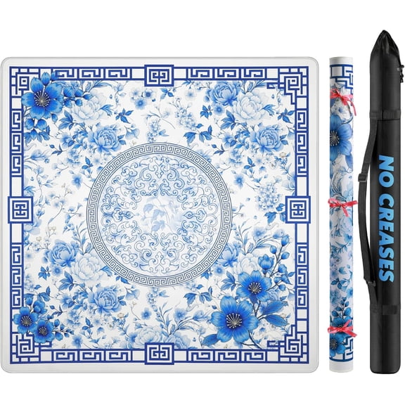 Mahjong Mat for Table 32x32 Inch, No-Crease, Anti-Slip, Noise-Reducing American Mahjong Mat, Mahjong Table Mat with Carry Bag,Neoprene Mahjong Mat for Poker, Card, Board(Blue)
