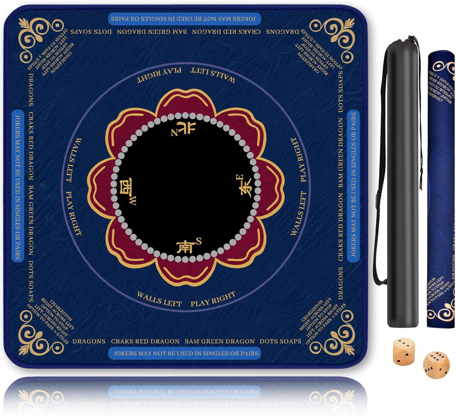 Mahjong Mat for Table, Non-Slip Noise Reduction Mahjong Table Cove 31.5x31.5 Inch Portable Gaming Mat for Poker/Cards/Board Games/Tile Games, Mahjong Tablecloth with Carrying Bag (Dark Blue)
