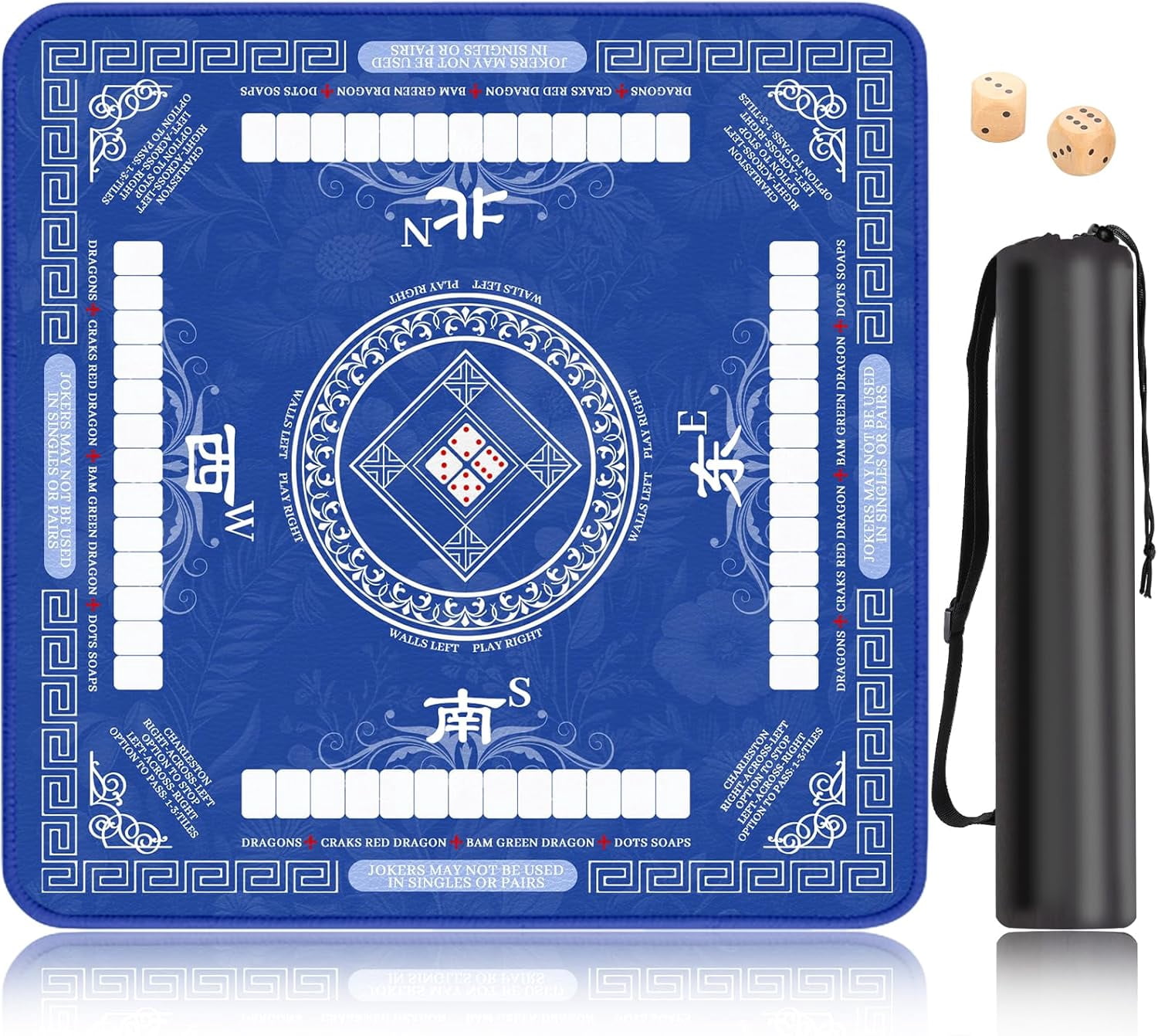 Mahjong Mat for Table, Non-Slip Noise Reduction Mahjong Table Cove 31.5x31.5 Inch Portable Gaming Mat for Poker/Cards/Board Games/Tile Games, Mahjong Tablecloth with Carrying Bag (Blue)