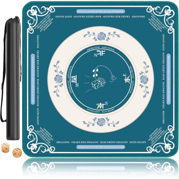 Mahjong Mat for Table, Non-Slip Noise Reduction Mahjong Table Cove 32×32 Inch Portable Gaming Mat for Poker/Cards/Board Games/Tile Games, Mahjong Tablecloth with Carrying Bag (Green)