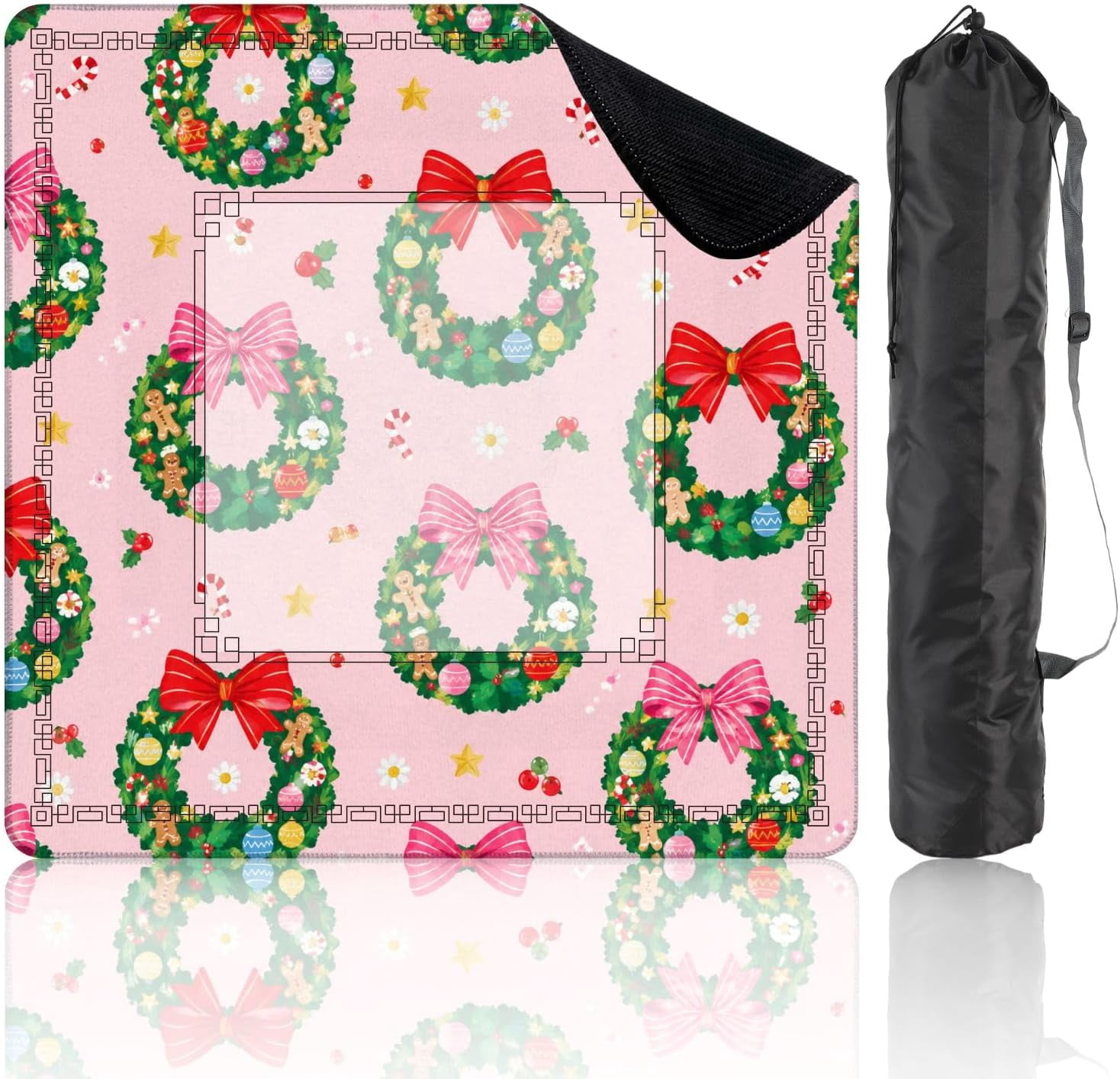 Mahjong Mat for Table Seamless Christmas Wreath Red Pink Bows Pink 31.5 ...