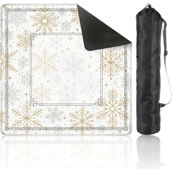 Mahjong Mat for Table Simple Christmas Seamless Geometric Motifs Snowflakes Circles 31.5" x 31.5" Non-Slip Noise-Reducing Game Mat Premium Mahjong Accessories for Poker Dominoes Board Games