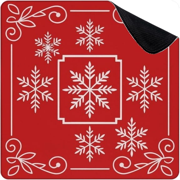 Mahjong Mat for Table White Snowflake Red Decorative Borders 31.5" x 31.5" Non-Slip Noise-Reducing Game Mat Premium Mahjong Accessories for Poker Dominoes Board Games