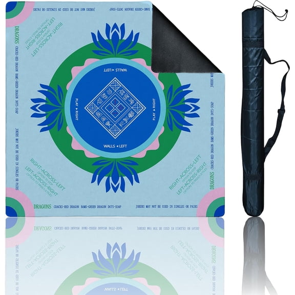 Mahjong Mat with Tech Velvet for Mah Jong Table, Noise Reduction,Anti Slip, and Crease-Free, Soft Touch, Game Rule, with Carrying Bag: 32.4 Inch Game Mat for Poker, Board, Tile, and Dominoes (L-Blue)