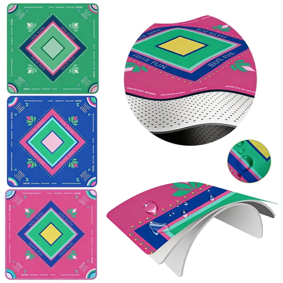 Mahjong Mat – Thickened Edge-Locked Non-Slip Rubber Mat for Mahjong Tile Set, Cards & Chess, 32.4×32.4 inch, Noise Reducing with Portable Bag Green