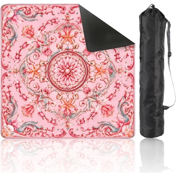 Mahjong Mat for Table Floral Mandala Pink Flowers Ornate Details 31.5" x 31.5"