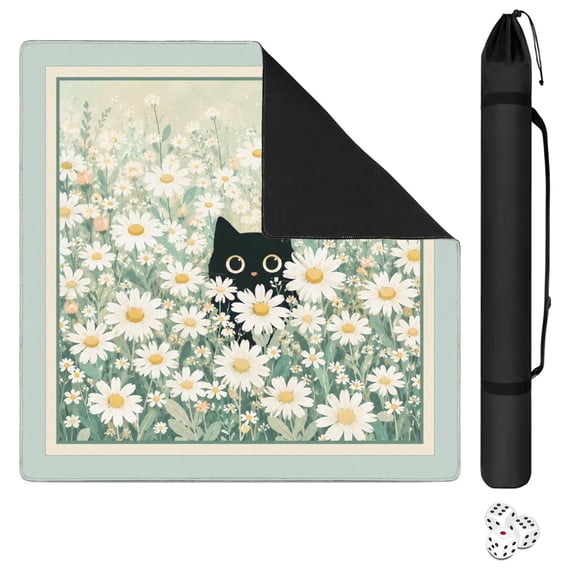 Mahjong Mat for table 33x33in(84x84cm) Mint Daisy Cat Floral Anti-Slip ...
