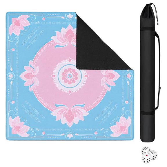 Mahjong Mat Blue Pink Lotus Mandala – 32.68x32.68 Inch Noise Reduction Non-Slip Hand-Painted Style Rubber Mat with Carrying Bag for Mahjong, Poker, Board Games & Tabletop Gaming
