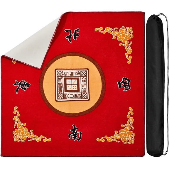 Mahjong Mat with Bag, Anti Slip Noise Reduction Table Cover Board Game Mat Mahjong Table Accessories Tablecloth Paigow Poker Cards(Red)