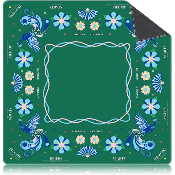 Mahjong Mat with Rules Non-Slip Noise Reduction Gaming Mat Multipurpose Game Table Cover for Mahjong Card Board Tile Games(Flower)