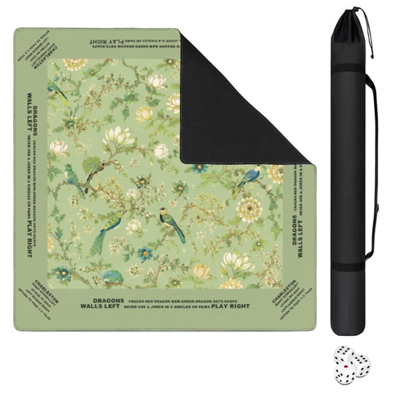 Mahjong Mat with Rules Non-Slip Noise-Reduction Teal, Mah Jong Mat with Carry Bag for Tiles Poker Board Games (Avocado Green)