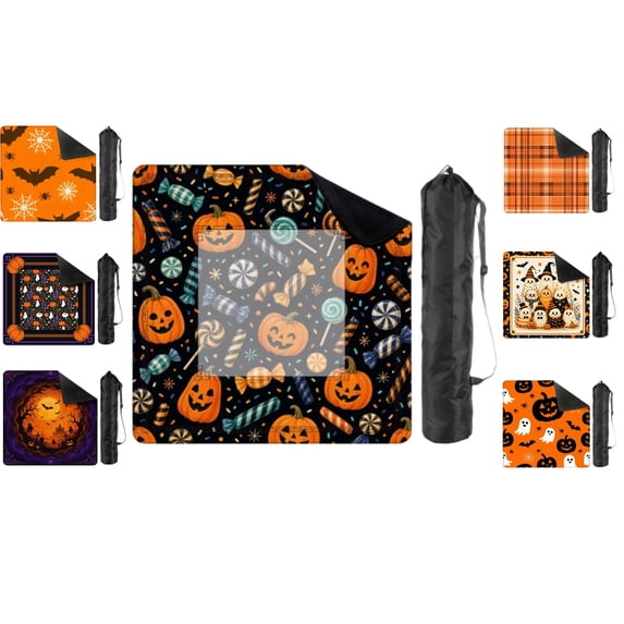 Mahjong Mats, Mahjong Accessories and Gifts, Portable Mahjong Mat for Table, Halloween Candy Pumpkin Pattern for Family Game Gatherings,31.5x31.5 Inch