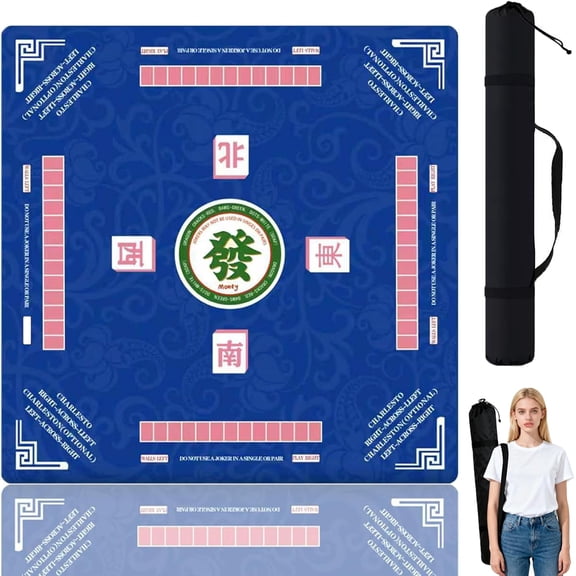 Mahjong Mats for Table, Non-Slip Noise Reduction Gaming Mat Multi Purpose Neoprene Mahjong Table Mat with Rules for Mahjong, Poker, Card, Dominoes, Board & Tile Games, Mahjong Gift with Carrying Bag