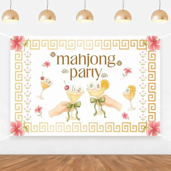 Mahjong Party Cocktail Backdrop Mahjong Martini Beverage Banner Colorful Mahjong Party Supplies Floral for Funny Game Family Birthday Bachelorette Bridal Shower Party Decor Photo Props 5 * 3ft