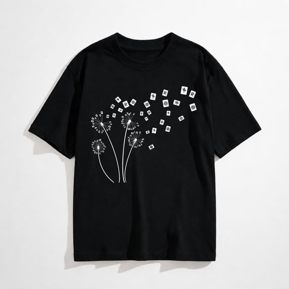 Mahjong Player Funny Cards Tiles Dandelion Chinese Tile Game T-Shirt