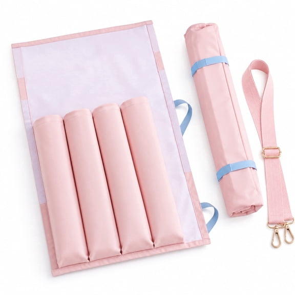 Mahjong Rack Bag for 4 Racks with Pushers, Roll Up Mahjong Storage Organizer with Adjustable Shoulder Strap, Travel Mahjong Accessories Case for Game Night and Club Play (Pink)