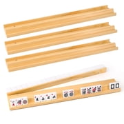 Mahjong Rack Set of 4 - 19 Inch Wooden Tile Racks with Pushers, Magnetic Attachments - Large Size Trays/Holders for Mahjong & Dominoes