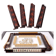 Mahjong Racks & Pusher 4PCS Set, Tortoise Shell Acrylic Mahjong Rack Set with Fully Detachable Magnetic Pushers, Glossy Finish