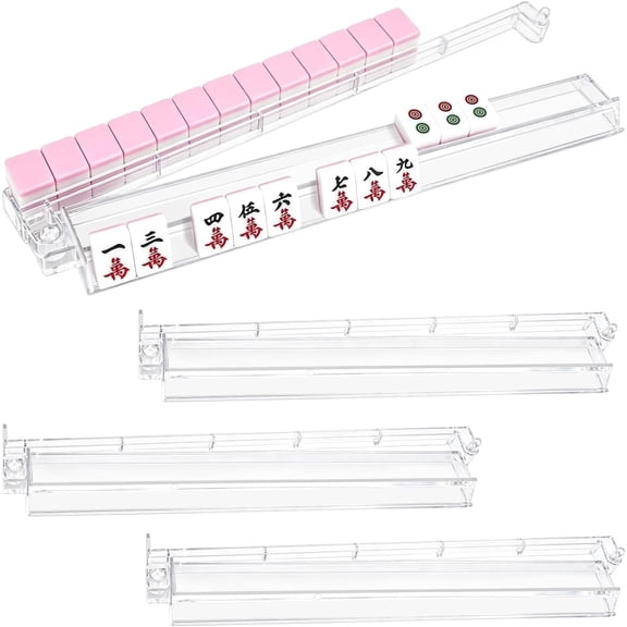 Mahjong Racks with Pushers, 4PCS Mahjong All-in-One Tile Rack and Pusher, Clear Acrylic American Majiang Tile Racks with Built-in Pushers, Transparent