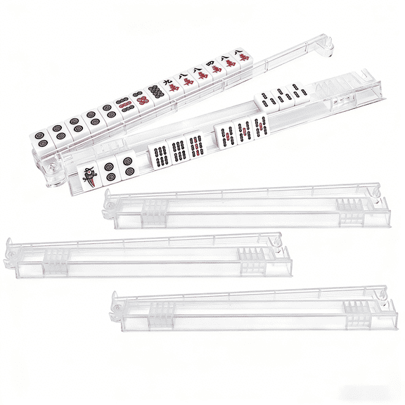 Mahjong Racks With Pushers, Transparent Mahjong Racks For Tabletop Board Games, Universal Mah Jongg Accessories, 4 Pack