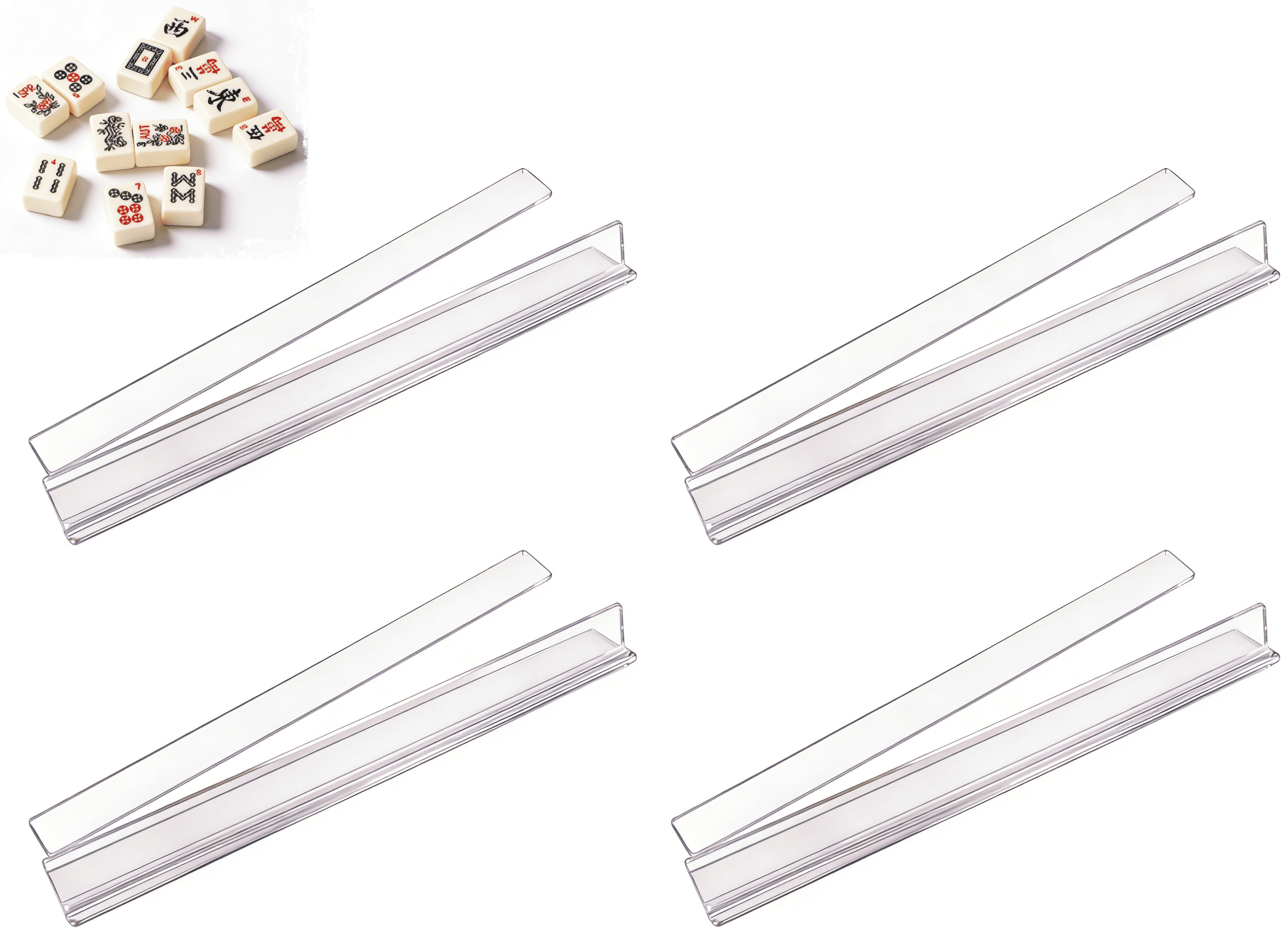 Mahjong Racks with Pushers – Clear Acrylic Tile Racks , Combo Set for Game Room, Family Gatherings, Travel & Community Centers(RL 4 PCS)