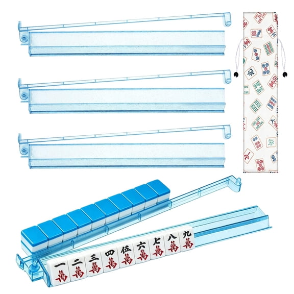 Mahjong Racks with Pushers - Set of 4 Acrylic Mahjong Racks with Mahjong Pusher