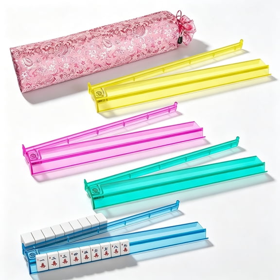 Mahjong Racks with Pushers Set of 4, Clear Acrylic Racks with Bag for American Mahjong