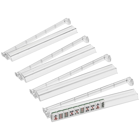 Non-Slip Mahjong Racks with Pushers Set of 4, Clear Mahjong Rack Accessories & Gifts, 18.5'' Clear Plastic American Mahjong Tile Racks
