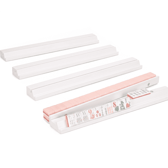 American Mahjong Racks with Magnetic Pushers, Set of 4, White Wooden Tile Holders, 17.3 in