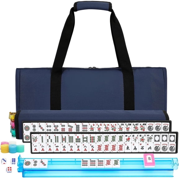 Mahjong Set with 166 White Tiles, 4 Colored Racks, and Travel Carrying Case