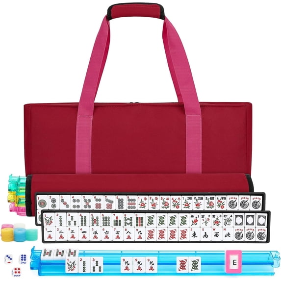 Mahjong Set with 166 White Tiles, 4 Colored Racks, and Travel Carrying Case