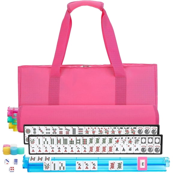 Mahjong Set with 166 White Tiles, 4 Colored Racks, and Travel Carrying Case