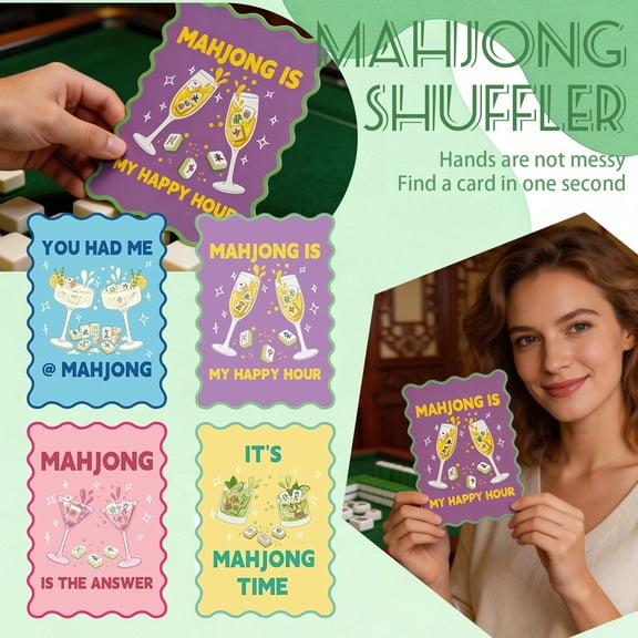 Mahjong Shuffler Cards with Printed Rules and Quick Tips Waterproof Tile Mixing Set 4pcs Multicolor