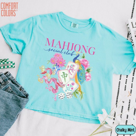 Mahjong Social Club Boxy Shirt Mahjong TShirt Funny Mahjong Gift Mahj Cropped Shirt Game