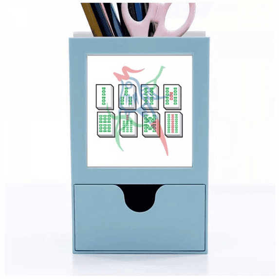 Mahjong Straight Flush Sliver Numbers Desk Supplies Organizer Pen Holder Card