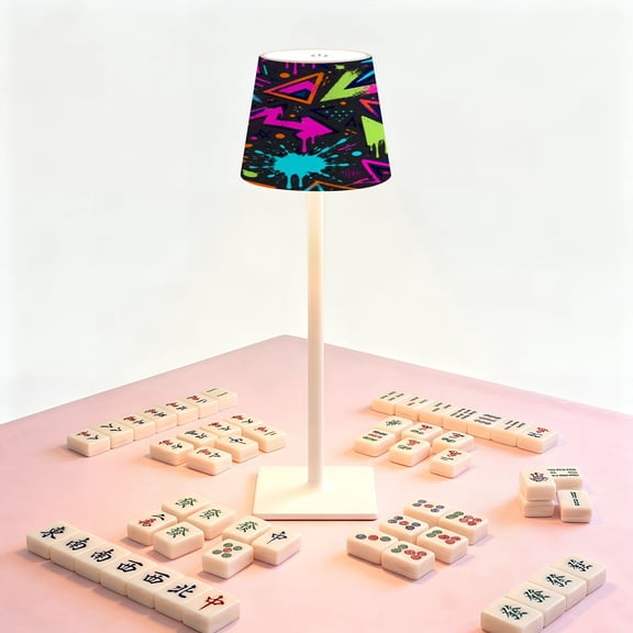 Mahjong Table LED Lamp, Baseball Bat Neon Graffiti Style Bold Urban Vibes, Cordless Touch Control 3 Color Dimmable Rechargeable Light, Bedside Nightstand Decor Gift for Mahjong Lover