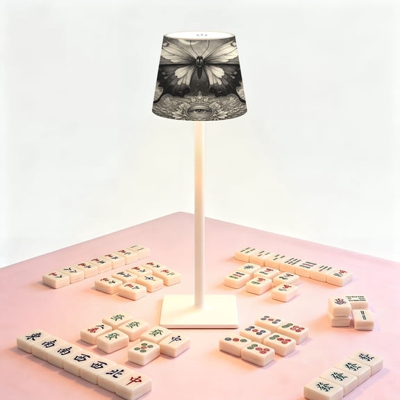 Mahjong Table LED Lamp, Butterfly Ornate Vintage Frame Gothic Art Nouveau, Cordless Touch Control 3 Color Dimmable Rechargeable Light, Bedside Nightstand Decor Gift for Mahjong Lover