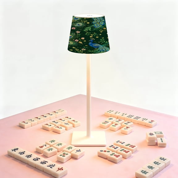 Mahjong Table LED Lamp, Garden Dawn Ethereal Peacock, Cordless Touch Control 3 Color Dimmable Rechargeable Light, Bedside Nightstand Decor Gift for Mahjong Lover