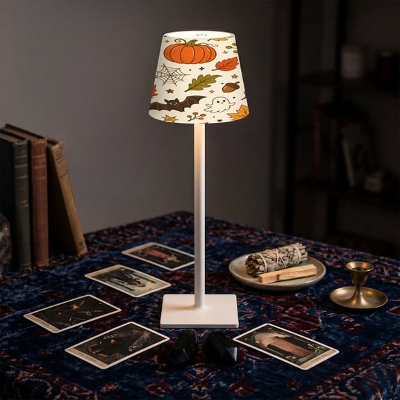 Mahjong Table LED Lamp, Halloween Decorations Halloween Themed Bat Pumpkins Autumn Leaves Spooky Elements, Cordless Touch Control 3 Color Dimmable Rechargeable Light, Bedside Nightstand Decor Gifts