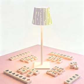 Mahjong Table LED Lamp, Pastel Dots Lilac Mint Yellow Blue, Cordless Touch Control 3 Color Dimmable Rechargeable Light, Bedside Nightstand Decor Gift for Mahjong Lover