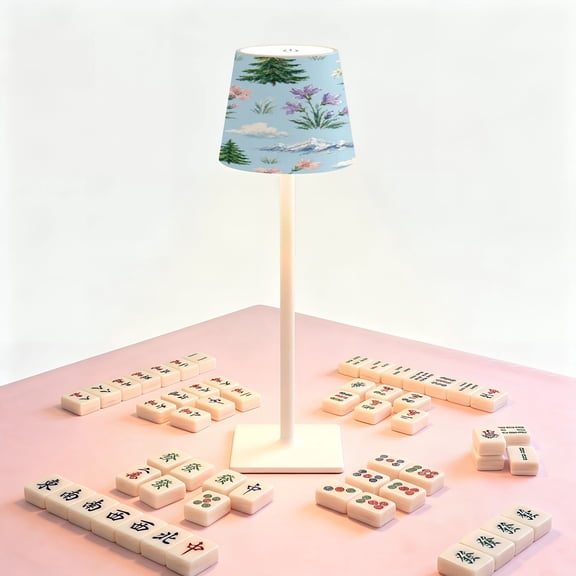 Mahjong Table LED Lamp, Vibrant Mountain Landscape Wildflowers, Cordless Touch Control 3 Color Dimmable Rechargeable Light, Bedside Nightstand Decor Gift for Mahjong Lover
